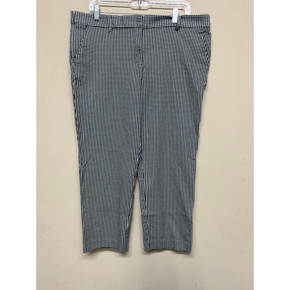 LOFT Gingham Check Ankle Pants Womens Size 14‎ Black White Straight